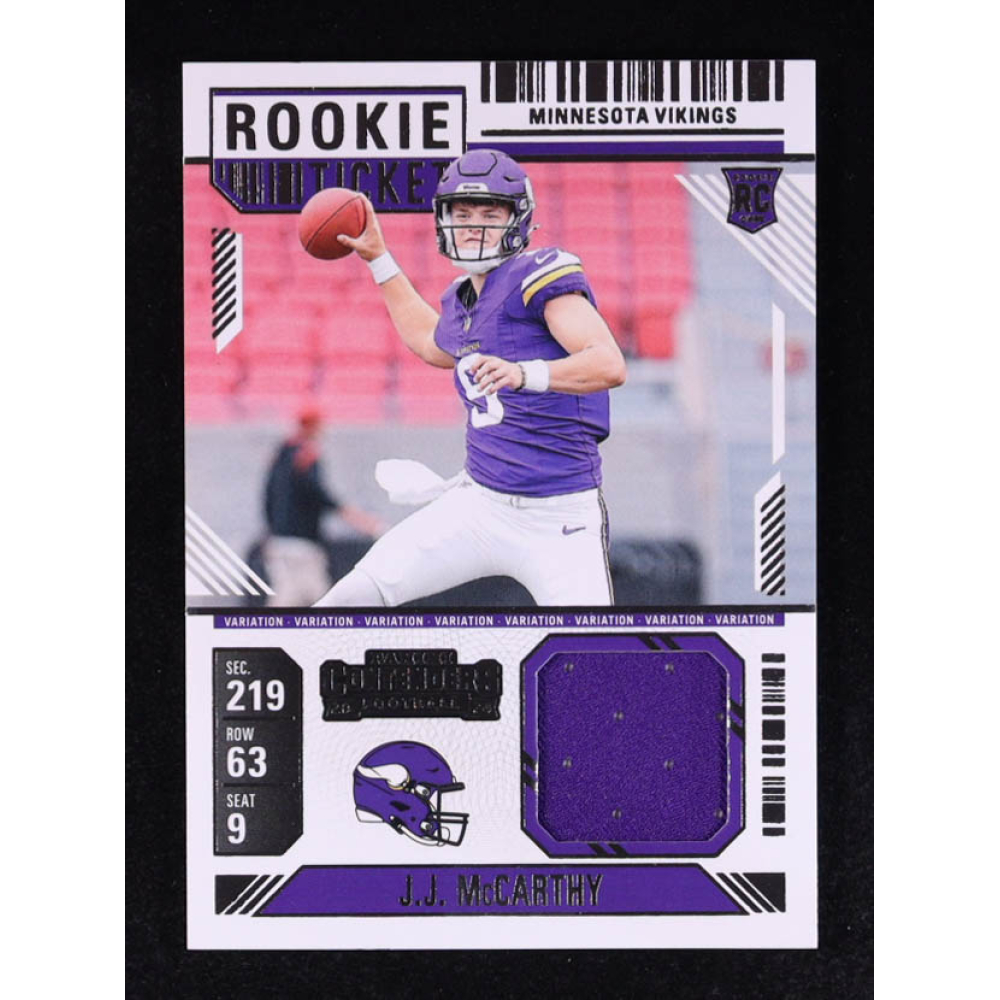 JJ McCarthy 2024 Panini Contenders Rookie Ticket Swatches Variations #12 RC at PristineAuction.com
