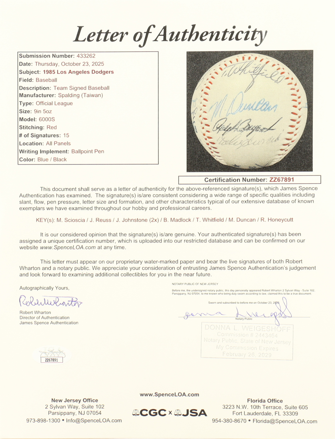 1985 Dodgers Team-Signed (15) Baseball with Bill Madlock, Terry Whitfield, Jerry Reuss, Mike Scioscia (JSA) at PristineAuction.com 1985 Dodgers Team-Signed (15) Baseball with Bill Madlock, Terry Whitfield, Jerry Reuss, Mike Scioscia (JSA) at PristineAuction.com