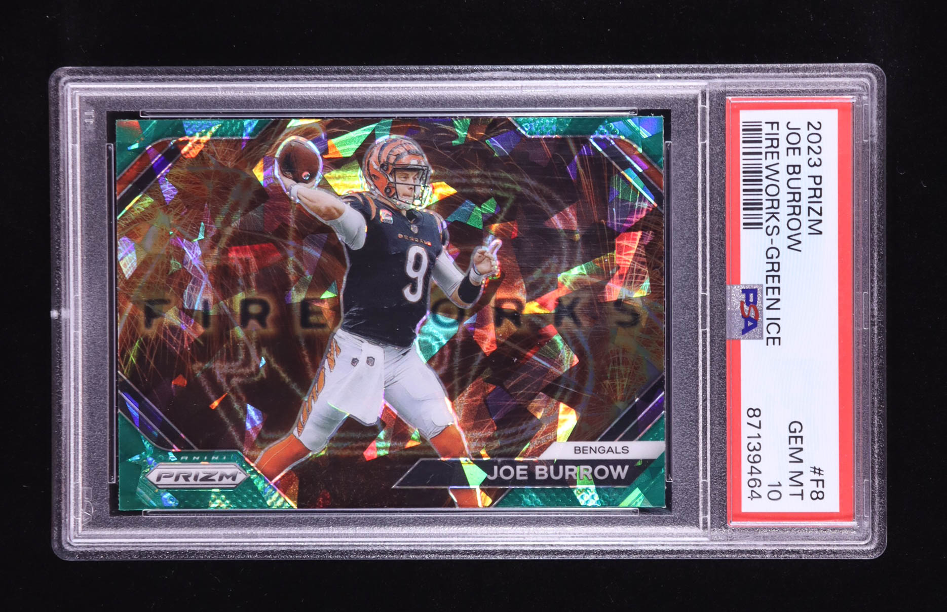 Joe Burrow 2023 Panini Prizm Fireworks Prizms Green Ice #8 (PSA 10) at PristineAuction.com Joe Burrow 2023 Panini Prizm Fireworks Prizms Green Ice #8 (PSA 10) at PristineAuction.com