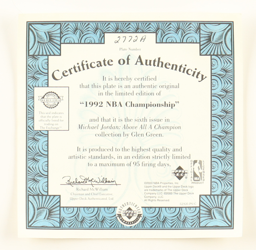 Michael Jordan 2000 Upper Deck LE "1992 NBA Championship" Ceramic Plate at PristineAuction.com Michael Jordan 2000 Upper Deck LE "1992 NBA Championship" Ceramic Plate at PristineAuction.com