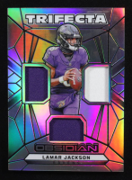Lamar Jackson 2024 Panini Obsidian Trifecta Swatches Silver #16 #74/99 at PristineAuction.com