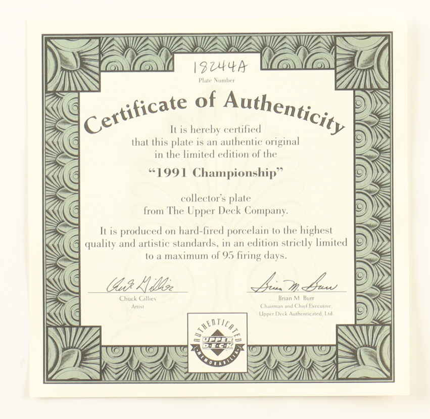 Michael Jordan 1995 Upper Deck & The Bradford Exchange LE "1991 NBA Championship" Ceramic Plate at PristineAuction.com Michael Jordan 1995 Upper Deck & The Bradford Exchange LE "1991 NBA Championship" Ceramic Plate at PristineAuction.com
