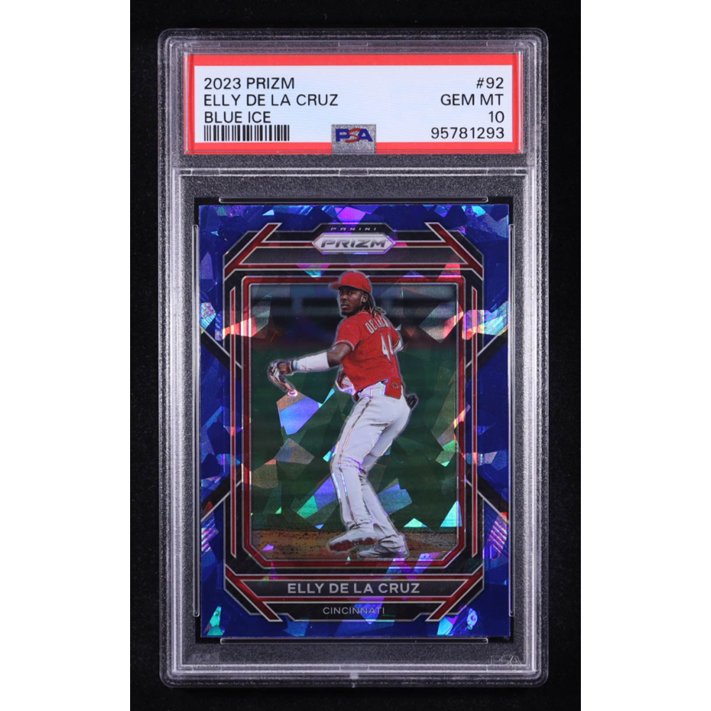 Elly De La Cruz 2023 Panini Prizm Prizms Blue Ice #92 RC (PSA 10) at PristineAuction.com