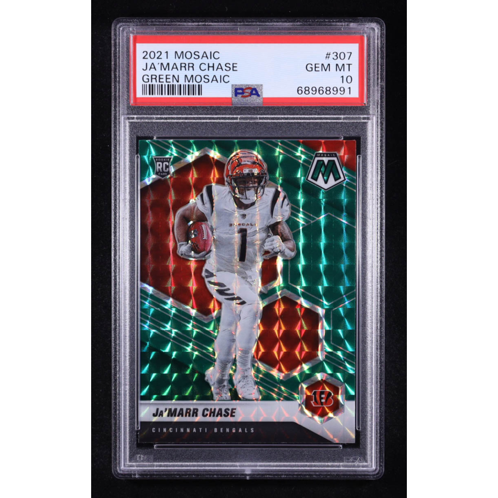 Ja'Marr Chase 2021 Panini Mosaic Mosaic Green #307 RC (PSA 10) at PristineAuction.com