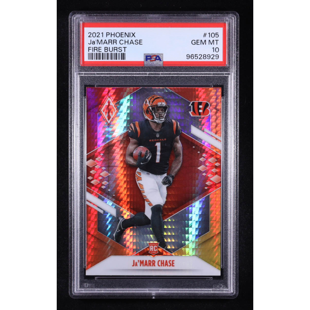 Ja'Marr Chase 2021 Panini Phoenix Fire Burst #105 RC (PSA 10) at PristineAuction.com