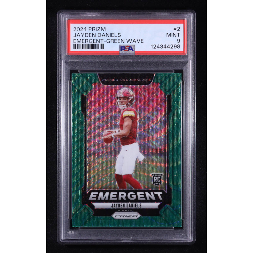Jayden Daniels 2024 Panini Prizm Emergent Prizms Green Wave #2 RC (PSA 9) at PristineAuction.com