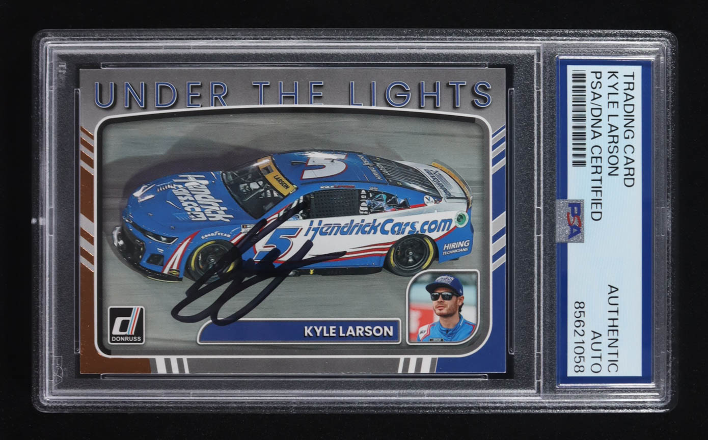 Kyle Larson Signed 2023 Panini Donruss Under The Lights #UL8 (PSA) at PristineAuction.com Kyle Larson Signed 2023 Panini Donruss Under The Lights #UL8 (PSA) at PristineAuction.com
