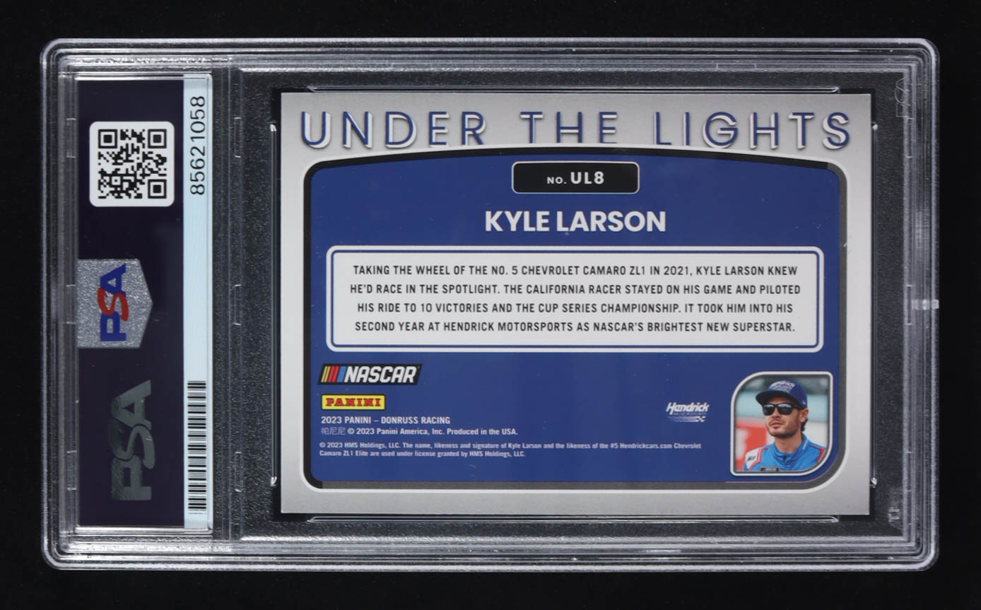Kyle Larson Signed 2023 Panini Donruss Under The Lights #UL8 (PSA) at PristineAuction.com Kyle Larson Signed 2023 Panini Donruss Under The Lights #UL8 (PSA) at PristineAuction.com