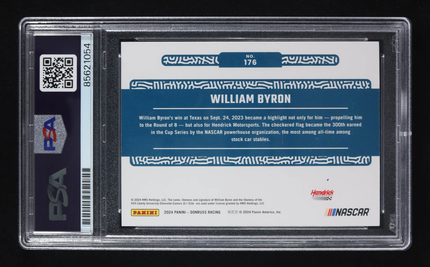 William Byron Signed 2024 Panini Donruss Racing A Speical Win In Texas #176 (PSA) at PristineAuction.com William Byron Signed 2024 Panini Donruss Racing A Speical Win In Texas #176 (PSA) at PristineAuction.com