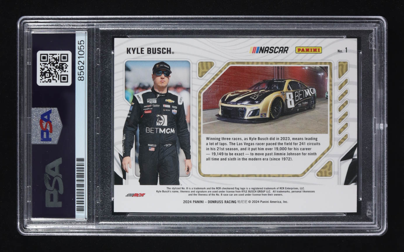 Kyle Busch Signed 2024 Panini Donruss Racing Production Line #1 (PSA) at PristineAuction.com Kyle Busch Signed 2024 Panini Donruss Racing Production Line #1 (PSA) at PristineAuction.com