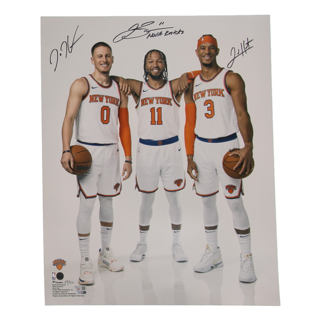 Jalen Brunson, Josh Hart & Donte DiVincenzo Signed LE Knicks 16x20 Photo Inscribed "Nova Knicks" (Fanatics) at PristineAuction.com Jalen Brunson, Josh Hart & Donte DiVincenzo Signed LE Knicks 16x20 Photo Inscribed "Nova Knicks" (Fanatics) at PristineAuction.com