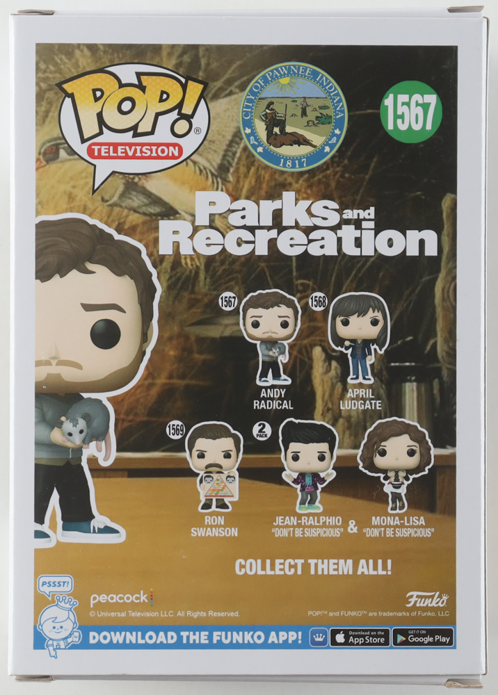 Chris Pratt Signed "Parks and Recreation" #1567 Andy Radical Funko Pop! Vinyl Figure (Beckett) at PristineAuction.com Chris Pratt Signed "Parks and Recreation" #1567 Andy Radical Funko Pop! Vinyl Figure (Beckett) at PristineAuction.com
