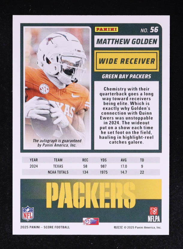 Matthew Golden 2025 Score Rookie Signatures #56 RC at PristineAuction.com Matthew Golden 2025 Score Rookie Signatures #56 RC at PristineAuction.com