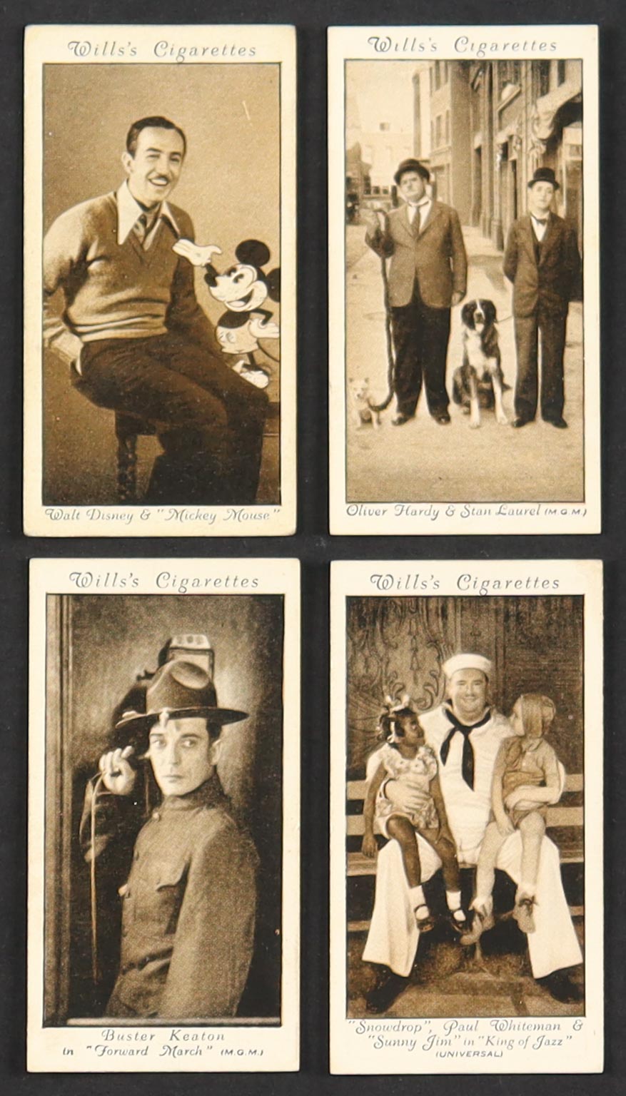 1931 Will's Cinema Stars Complete Set of (50) Cigarette Cards with Walt Disney & Mickey Mouse #24, Laurel & Hardy #7, Buster Keaton #15 at PristineAuction.com 1931 Will's Cinema Stars Complete Set of (50) Cigarette Cards with Walt Disney & Mickey Mouse #24, Laurel & Hardy #7, Buster Keaton #15 at PristineAuction.com