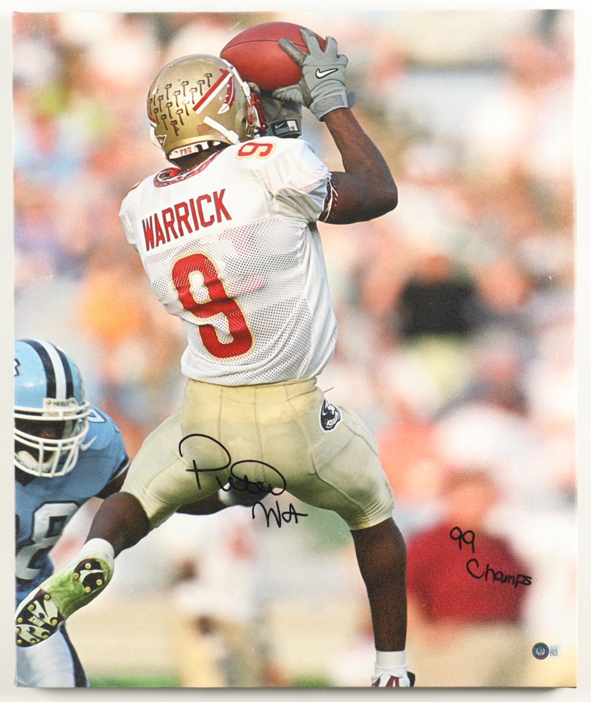 Peter Warrick Signed Florida State Seminoles 20x24 Canvas Print Inscribed "99 Champs" (Beckett) at PristineAuction.com Peter Warrick Signed Florida State Seminoles 20x24 Canvas Print Inscribed "99 Champs" (Beckett) at PristineAuction.com