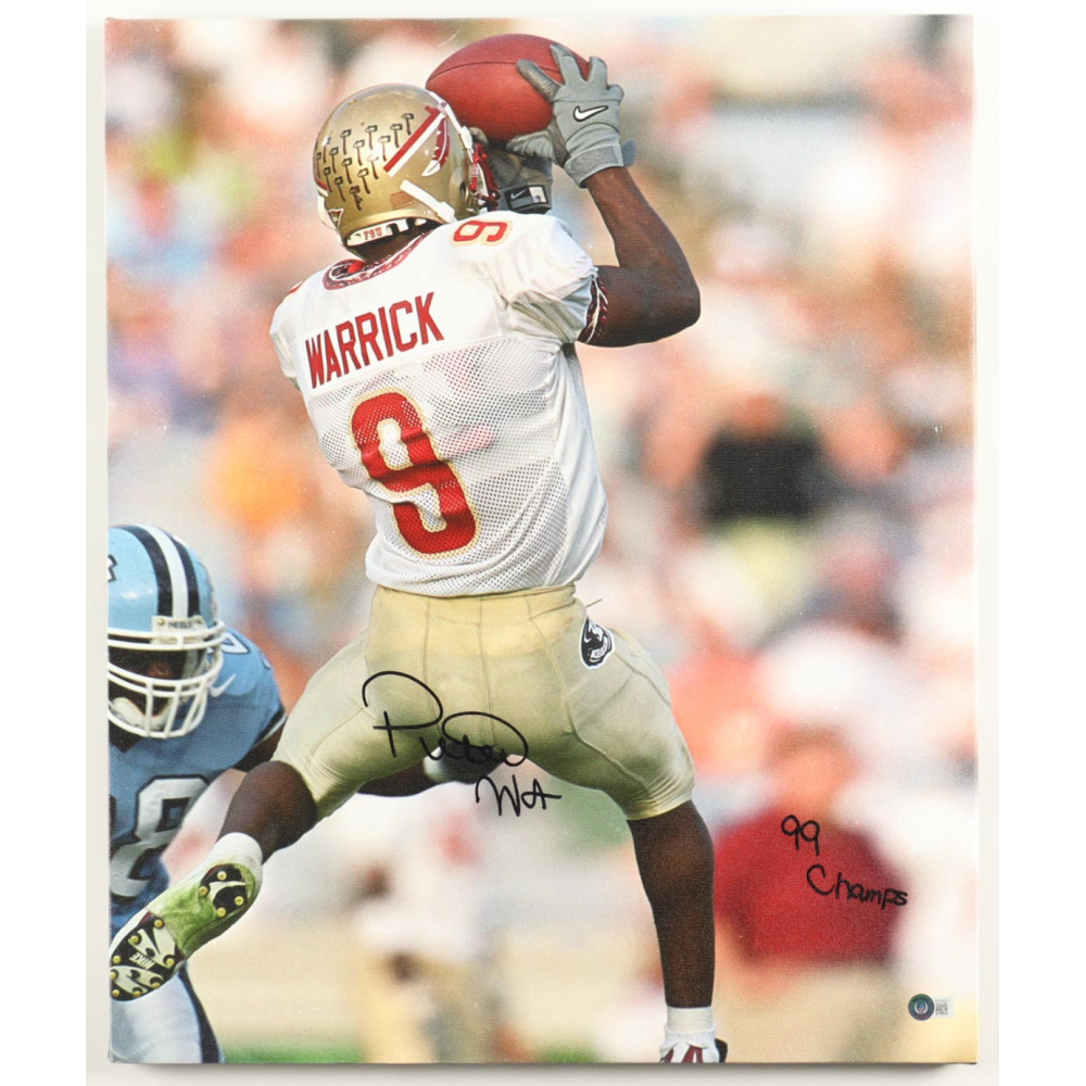 Peter Warrick Signed Florida State Seminoles 20x24 Canvas Print Inscribed "99 Champs" (Beckett) at PristineAuction.com