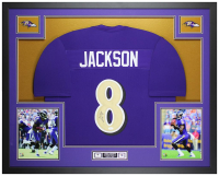 Lamar Jackson Signed Custom Framed Jersey Display (JSA) at PristineAuction.com