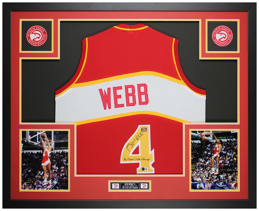 Spud Webb Signed Custom Framed Jersey Display Inscribed "86 Slam Dunk Champ" (Beckett) at PristineAuction.com Spud Webb Signed Custom Framed Jersey Display Inscribed "86 Slam Dunk Champ" (Beckett) at PristineAuction.com
