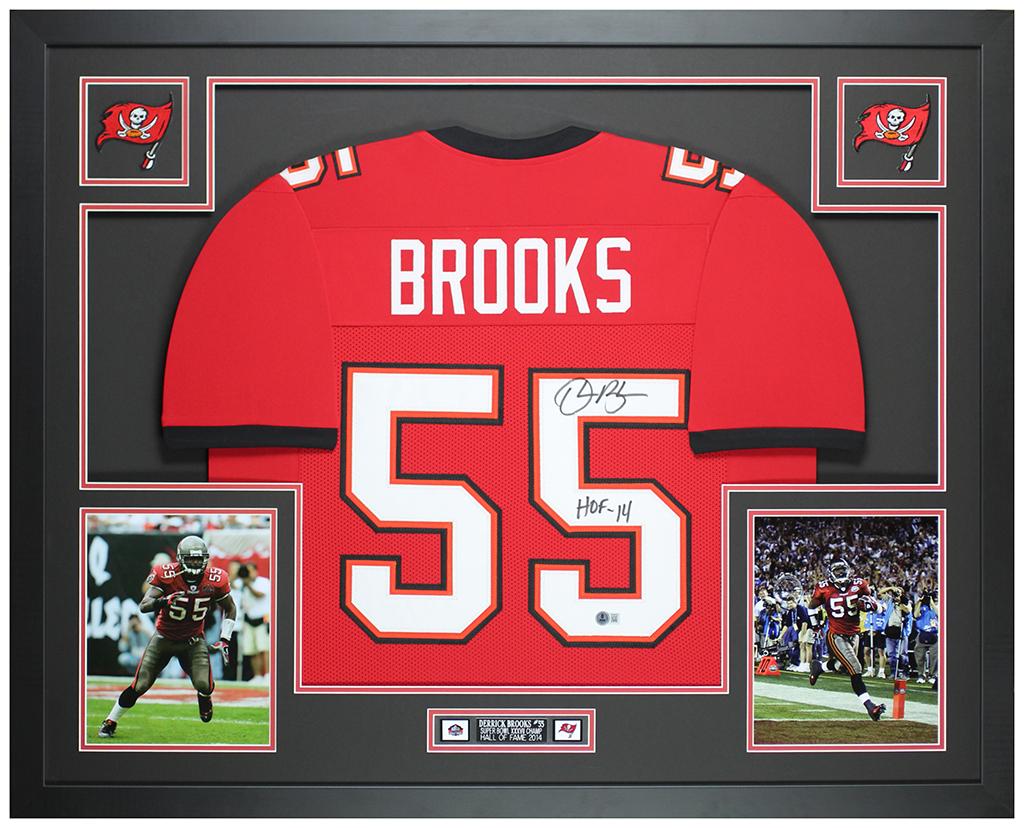 Derrick Brooks Signed Custom Framed Jersey Display Inscribed "HOF 14" (Beckett) at PristineAuction.com Derrick Brooks Signed Custom Framed Jersey Display Inscribed "HOF 14" (Beckett) at PristineAuction.com