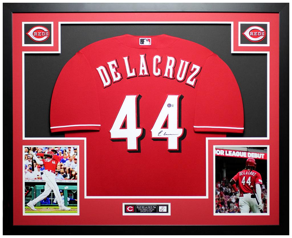 Elly De La Cruz Signed Reds Custom Framed Nike Authentic Jersey Display (Beckett) at PristineAuction.com Elly De La Cruz Signed Reds Custom Framed Nike Authentic Jersey Display (Beckett) at PristineAuction.com
