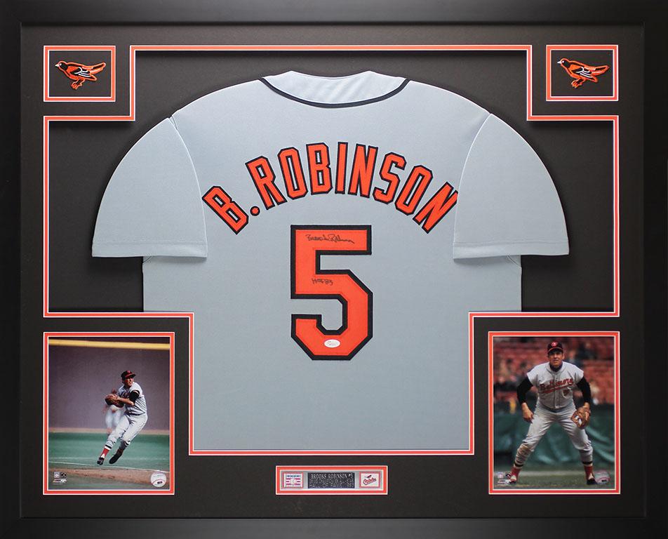 Brooks Robinson Signed Custom Framed Jersey Display Inscribed "HOF 83" (JSA) at PristineAuction.com Brooks Robinson Signed Custom Framed Jersey Display Inscribed "HOF 83" (JSA) at PristineAuction.com