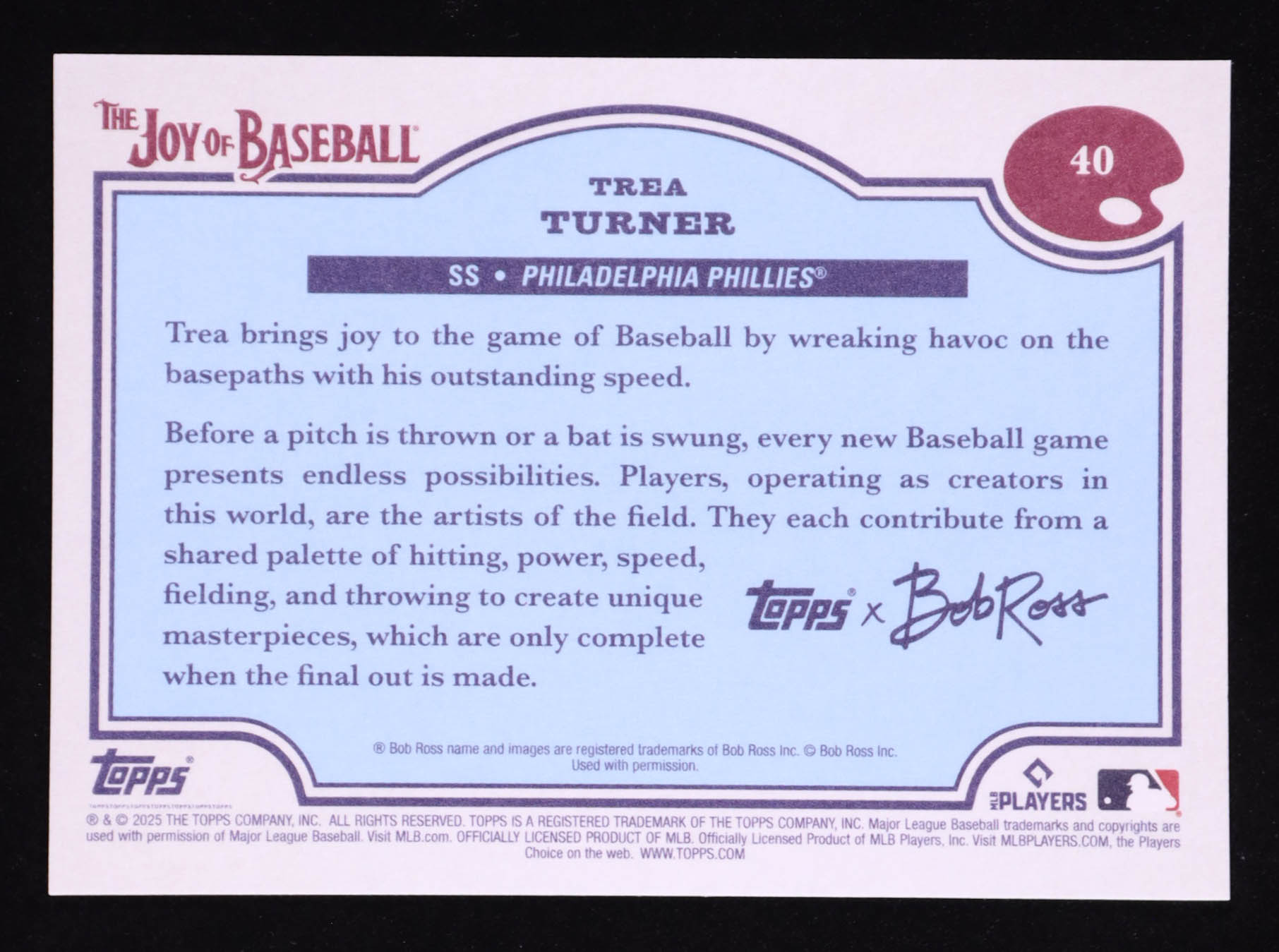 Trea Turner 2025 Topps X Bob Ross The Joy of Baseball #40 at PristineAuction.com Trea Turner 2025 Topps X Bob Ross The Joy of Baseball #40 at PristineAuction.com
