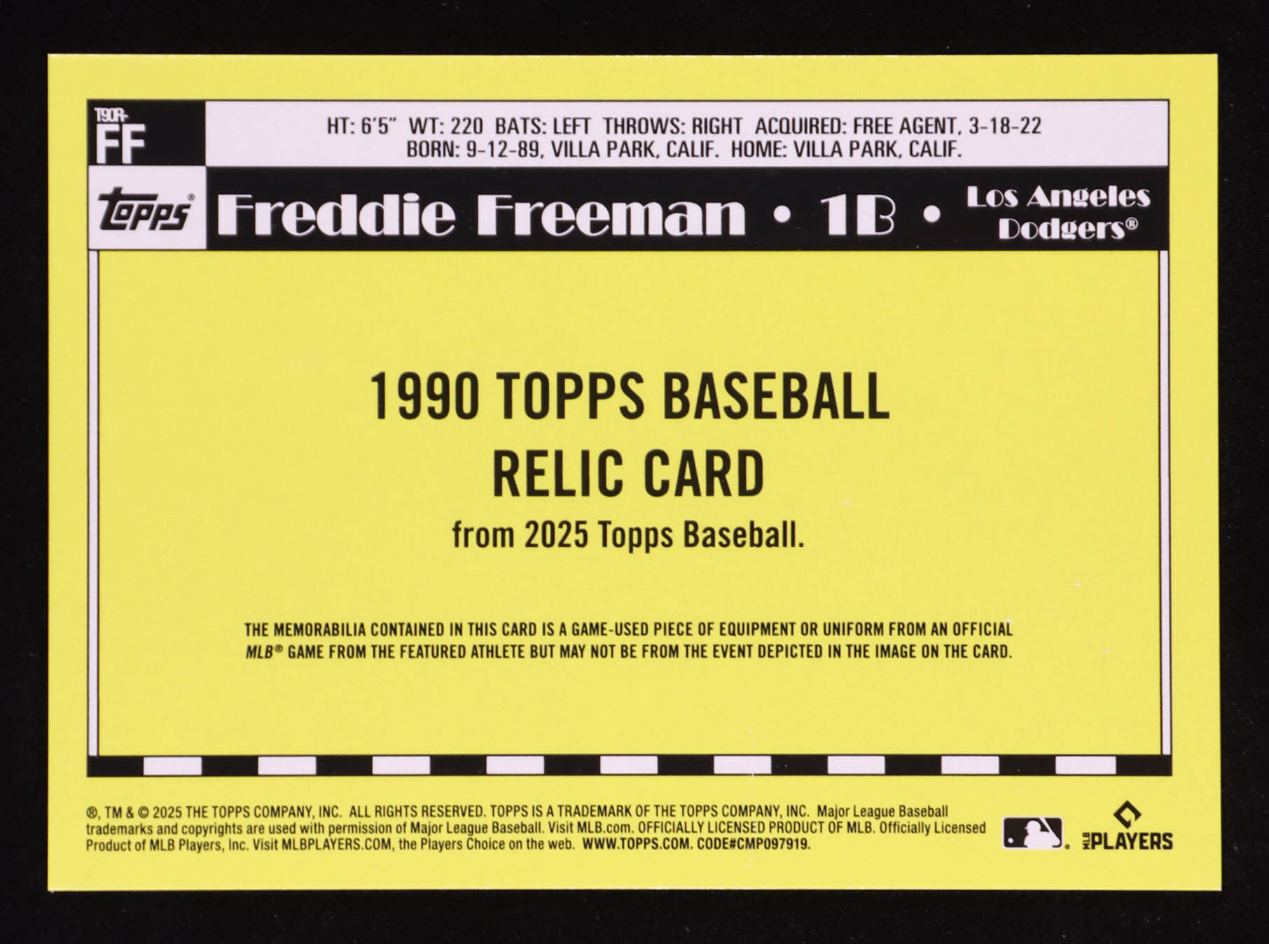 Freddie Freeman 2025 Topps '90 Topps Relics #T90RFF at PristineAuction.com Freddie Freeman 2025 Topps '90 Topps Relics #T90RFF at PristineAuction.com