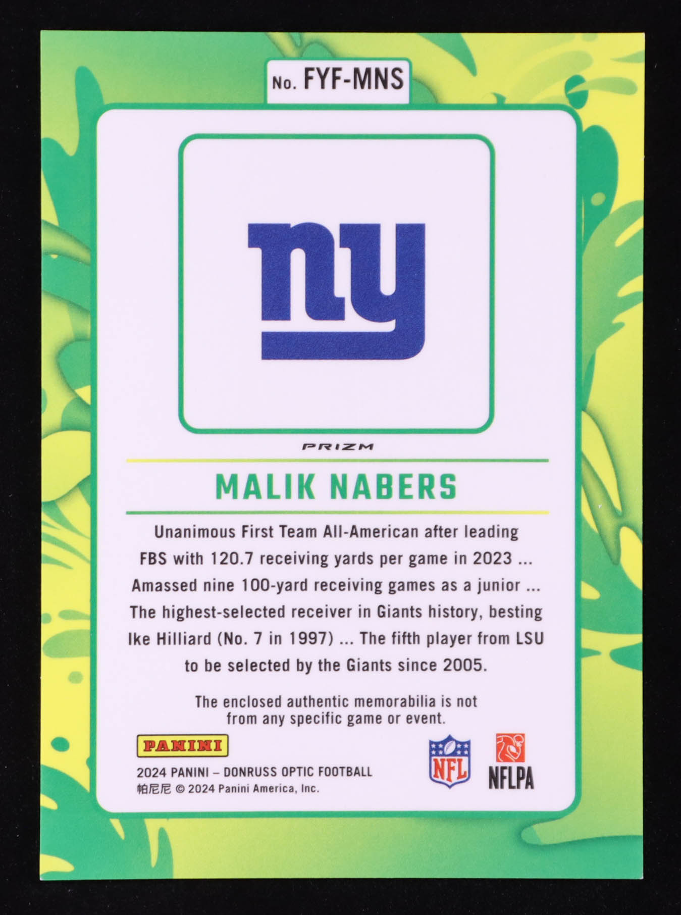 Malik Nabers 2024 Donruss Optic First Year Fresh Jerseys Blue Hyper #28 RC at PristineAuction.com Malik Nabers 2024 Donruss Optic First Year Fresh Jerseys Blue Hyper #28 RC at PristineAuction.com