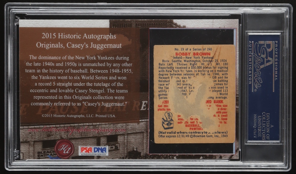 Brooks Robinson Signed 2015 Historic Autographs Originals Cut With 1949 Bowman Card #1/15 (PSA 8) at PristineAuction.com Brooks Robinson Signed 2015 Historic Autographs Originals Cut With 1949 Bowman Card #1/15 (PSA 8) at PristineAuction.com