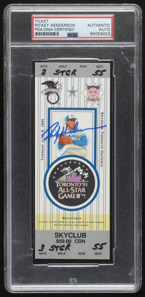 Rickey Henderson Signed 1991 All-Star Game Ticket (PSA) at PristineAuction.com Rickey Henderson Signed 1991 All-Star Game Ticket (PSA) at PristineAuction.com