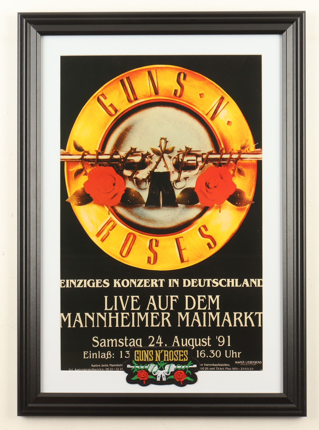 1991 "Guns N' Roses" Germany Concert Custom Framed Poster with Guns N' Roses Patch at PristineAuction.com 1991 "Guns N' Roses" Germany Concert Custom Framed Poster with Guns N' Roses Patch at PristineAuction.com