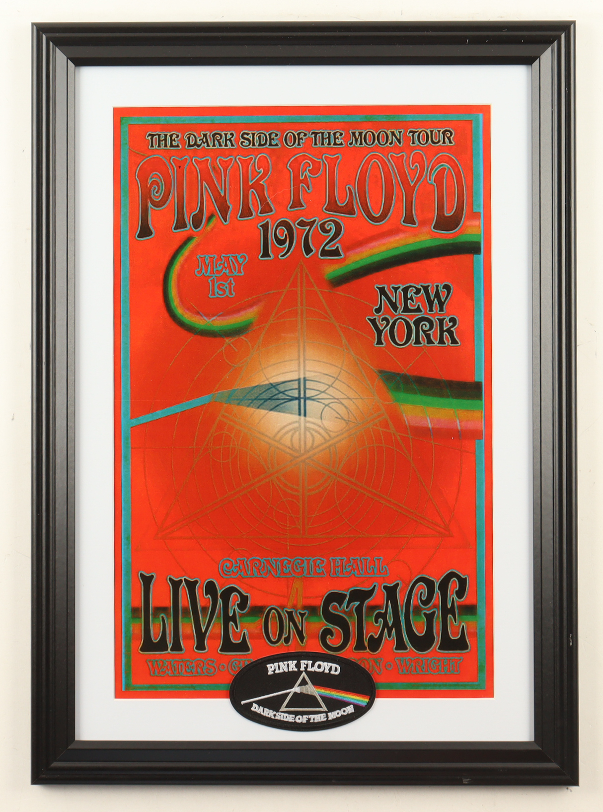 1972 "Pink Floyd: The Dark Side of the Moon" New York Concert Custom Framed Poster with Pink Floyd Patch at PristineAuction.com 1972 "Pink Floyd: The Dark Side of the Moon" New York Concert Custom Framed Poster with Pink Floyd Patch at PristineAuction.com