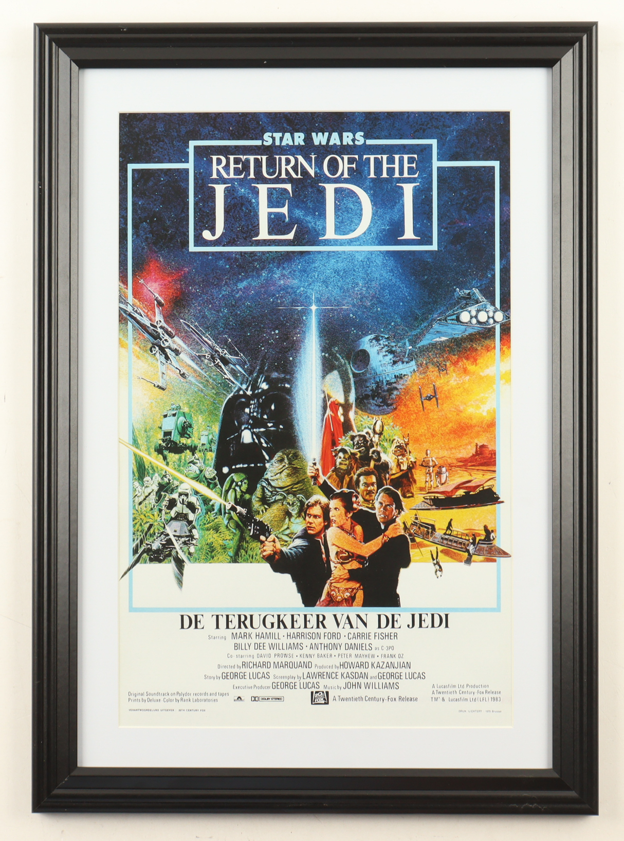 1983 "Star Wars: Return of the Jedi" Belgian Custom Framed Print at PristineAuction.com 1983 "Star Wars: Return of the Jedi" Belgian Custom Framed Print at PristineAuction.com