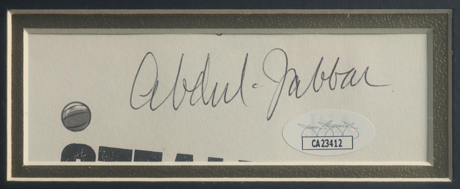 Kareem Abdul-Jabbar Signed Custom Framed Cut Display With Jersey (JSA) at PristineAuction.com Kareem Abdul-Jabbar Signed Custom Framed Cut Display With Jersey (JSA) at PristineAuction.com
