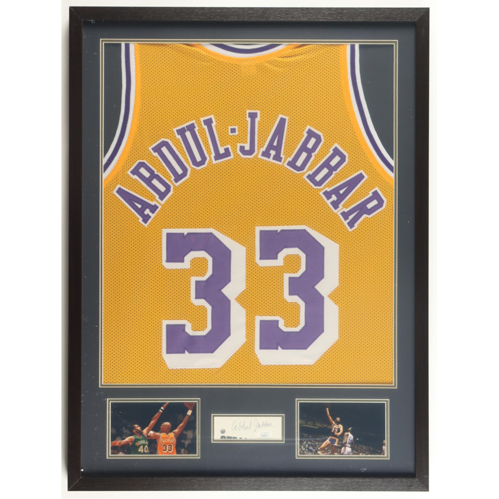 Kareem Abdul-Jabbar Signed Custom Framed Cut Display With Jersey (JSA) at PristineAuction.com