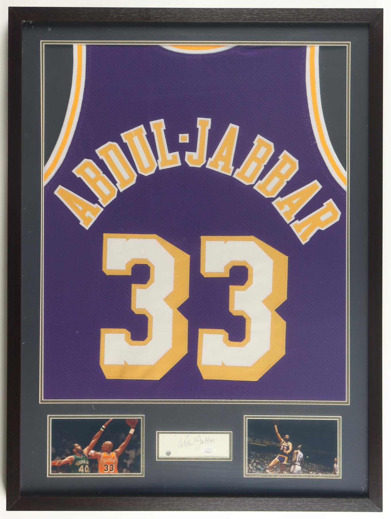 Kareem Abdul-Jabbar Signed Custom Framed Cut Display With Jersey (JSA) at PristineAuction.com Kareem Abdul-Jabbar Signed Custom Framed Cut Display With Jersey (JSA) at PristineAuction.com