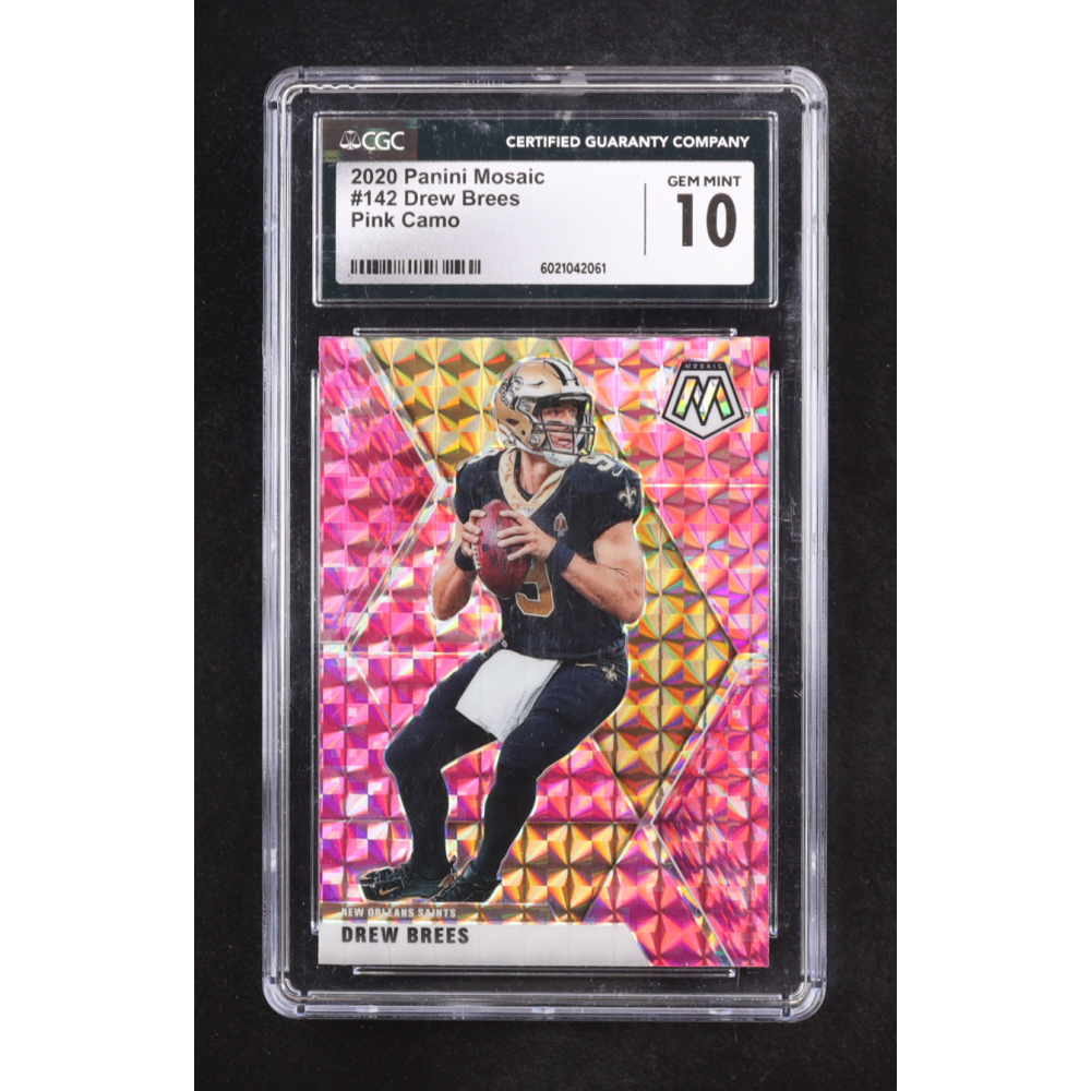 Drew Brees 2020 Panini Mosaic Pink Camo Prizm #142 (CGC 10) at PristineAuction.com
