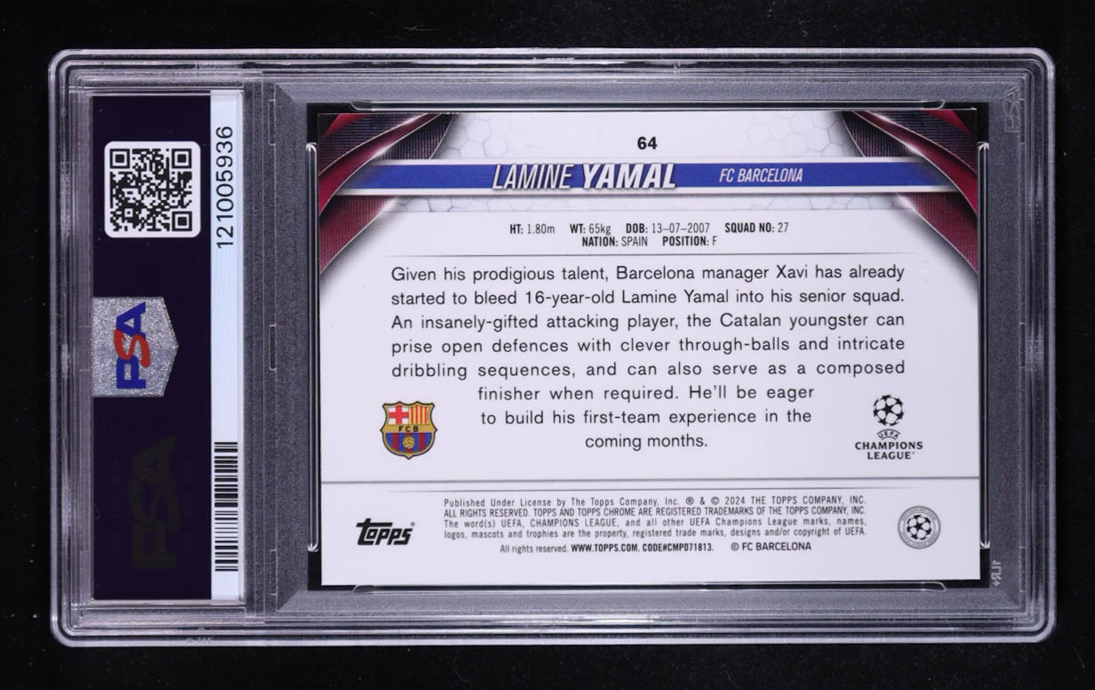Lamine Yamal 2023-24 Topps Chrome UEFA Club Competitions #64 RC (PSA 9) at PristineAuction.com Lamine Yamal 2023-24 Topps Chrome UEFA Club Competitions #64 RC (PSA 9) at PristineAuction.com
