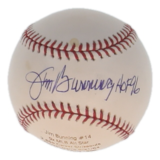 Jim Bunning Signed OML Baseball Inscribed "HOF 96" (JSA) at PristineAuction.com Jim Bunning Signed OML Baseball Inscribed "HOF 96" (JSA) at PristineAuction.com