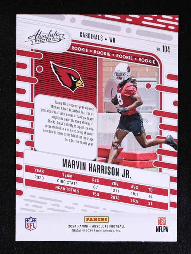 Marvin Harrison Jr. 2024 Absolute #104 RC at PristineAuction.com Marvin Harrison Jr. 2024 Absolute #104 RC at PristineAuction.com