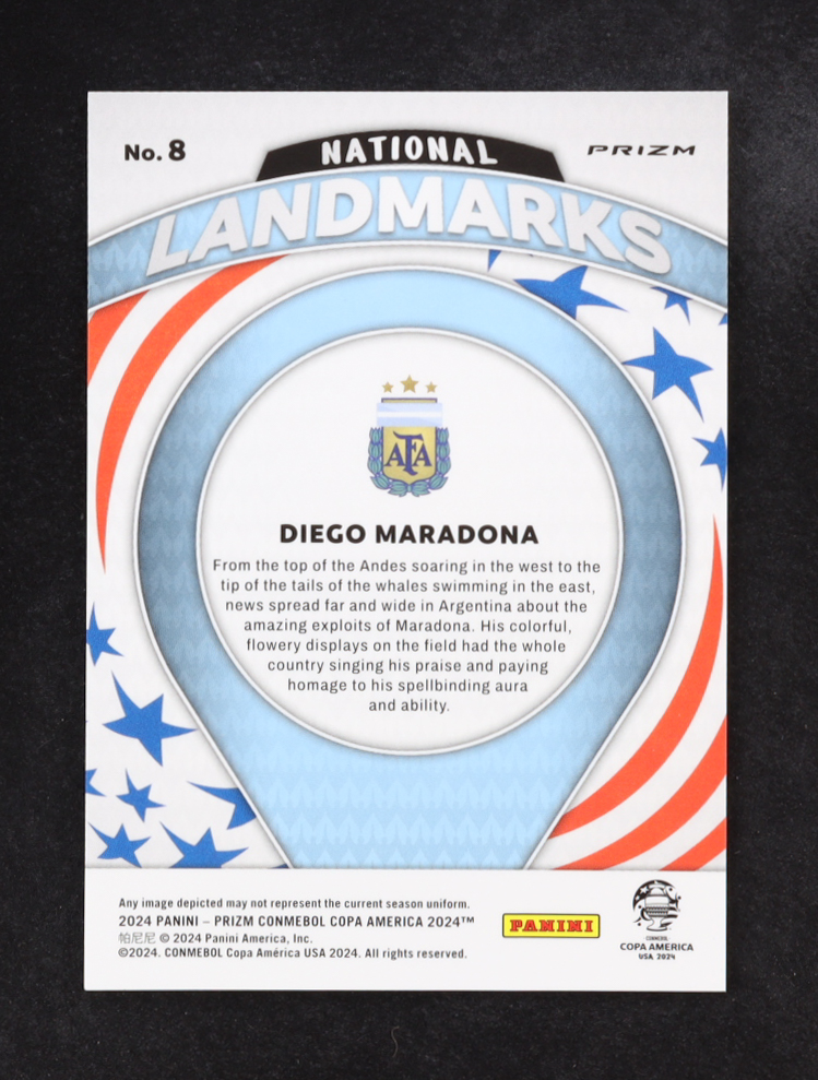 Diego Maradona 2024 Panini Prizm Copa America National Landmarks #8 at PristineAuction.com Diego Maradona 2024 Panini Prizm Copa America National Landmarks #8 at PristineAuction.com