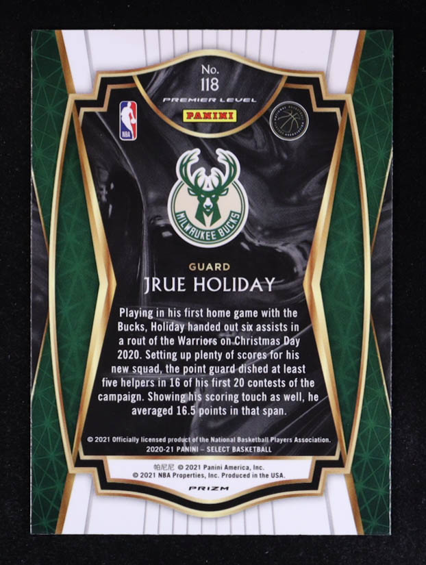 Jrue Holiday 2020-21 Select Prizms Elephant #118 at PristineAuction.com Jrue Holiday 2020-21 Select Prizms Elephant #118 at PristineAuction.com