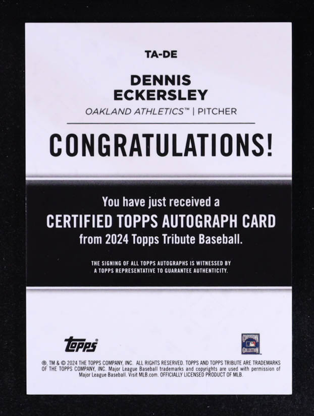 Dennis Eckersley 2024 Topps Tribute Autographs #TADE #092/199 at PristineAuction.com Dennis Eckersley 2024 Topps Tribute Autographs #TADE #092/199 at PristineAuction.com