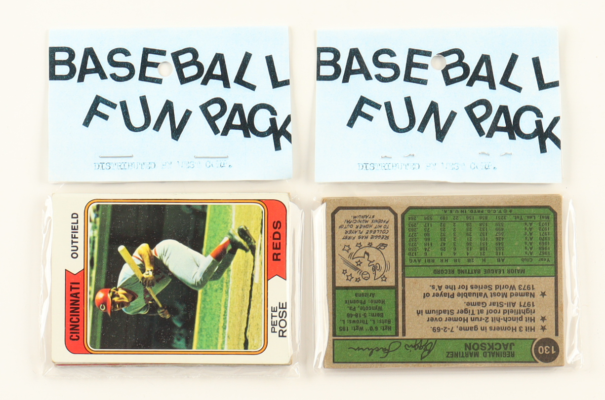 1974 Topps Baseball Cello Fun Pack Vending Box with (20) Packs at PristineAuction.com 1974 Topps Baseball Cello Fun Pack Vending Box with (20) Packs at PristineAuction.com