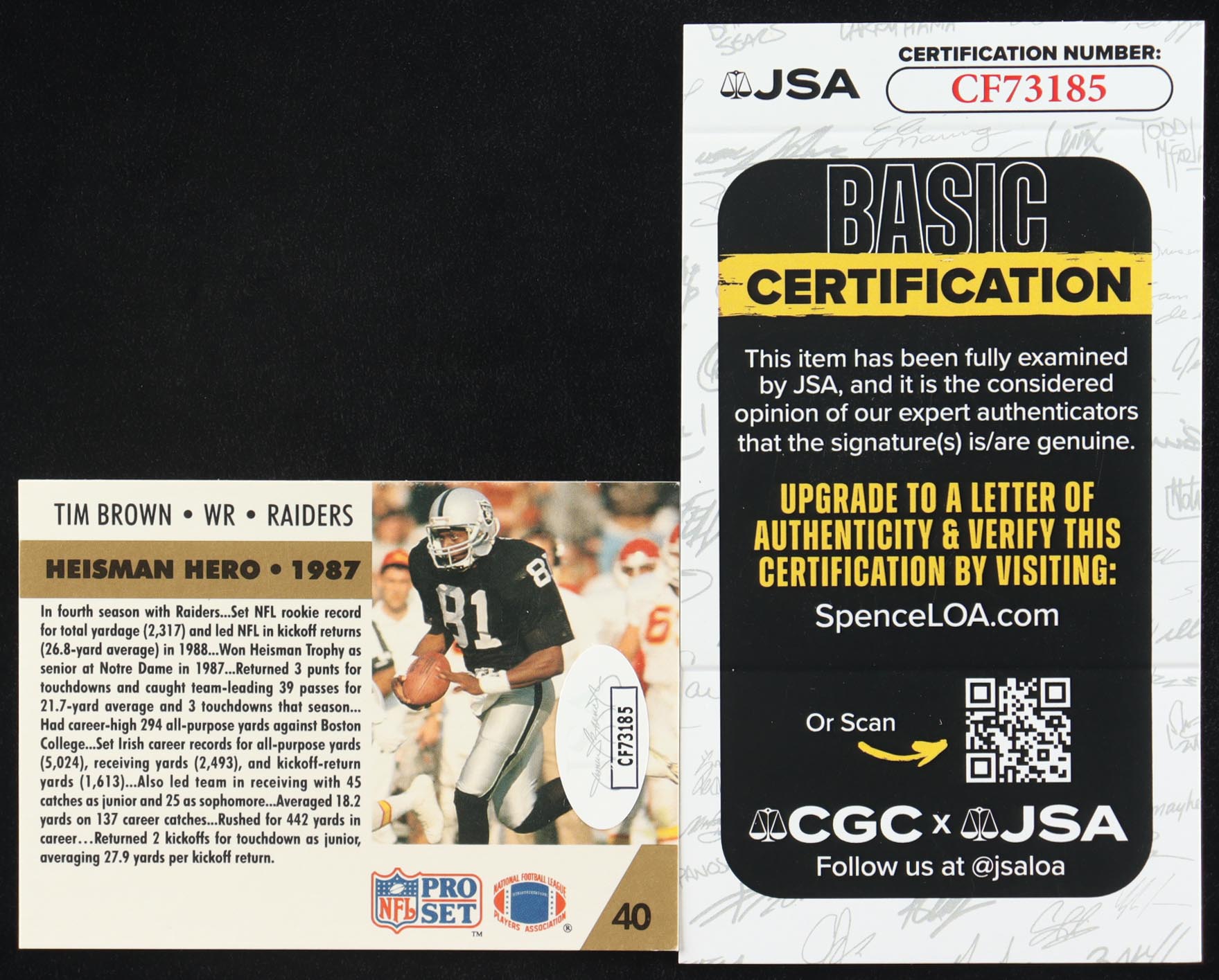 Tim Brown Signed 1991 Pro Set #40 UER (JSA) at PristineAuction.com Tim Brown Signed 1991 Pro Set #40 UER (JSA) at PristineAuction.com