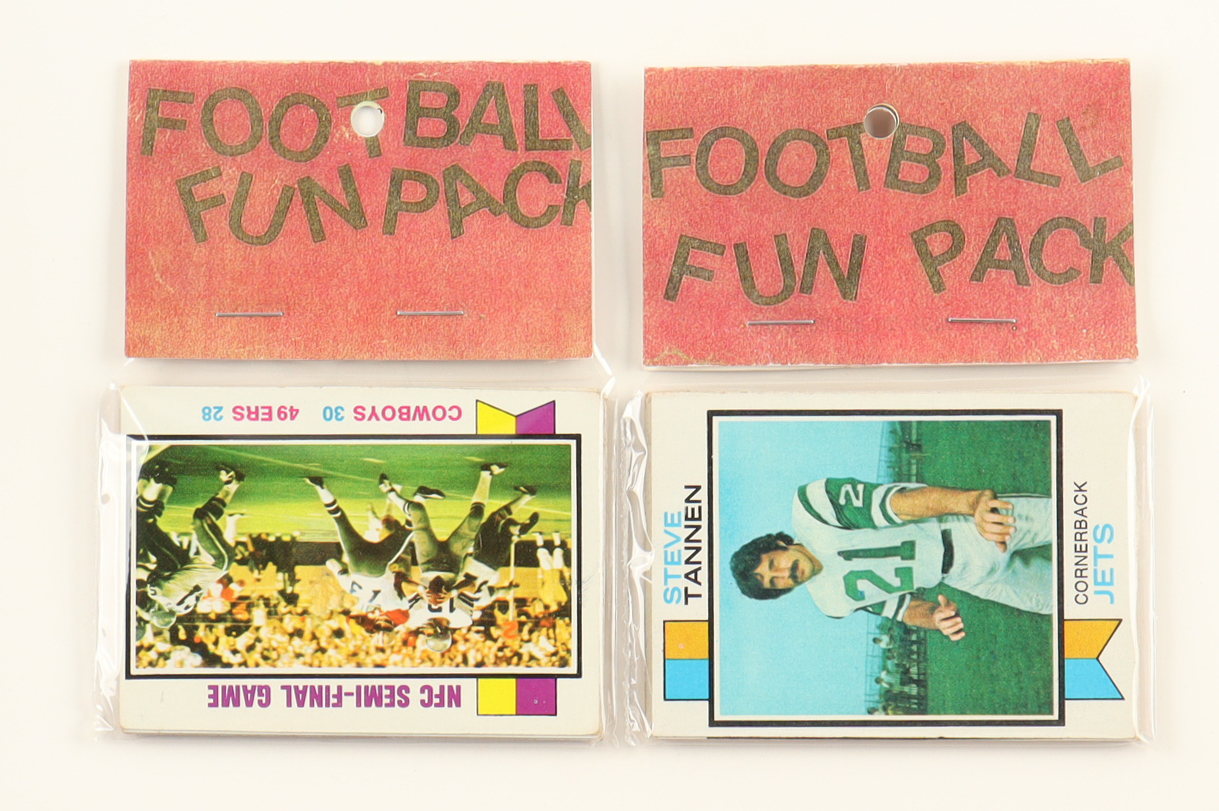 1973 Topps Football Cello Fun Pack Vending Box with (20) Packs at PristineAuction.com 1973 Topps Football Cello Fun Pack Vending Box with (20) Packs at PristineAuction.com