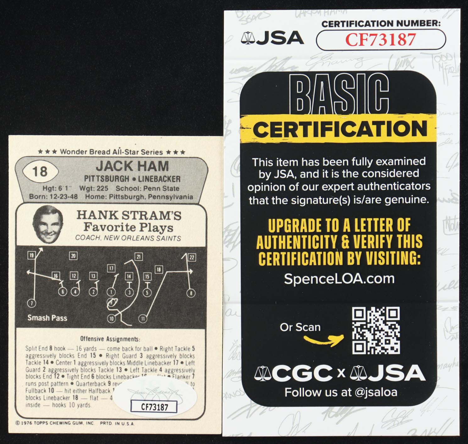 Jack Ham Signed 1976 Wonder Bread #18 (JSA) at PristineAuction.com Jack Ham Signed 1976 Wonder Bread #18 (JSA) at PristineAuction.com