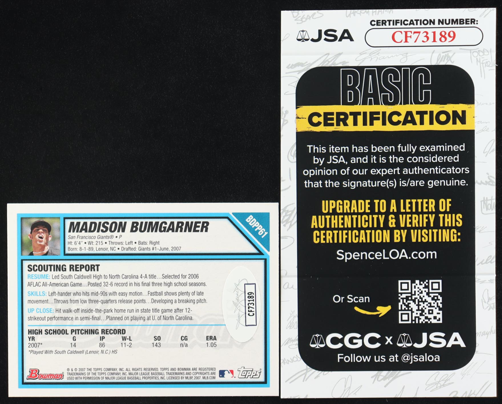 Madison Bumgarner Signed 2007 Bowman Draft Draft Picks #BDPP61 RC (JSA) at PristineAuction.com Madison Bumgarner Signed 2007 Bowman Draft Draft Picks #BDPP61 RC (JSA) at PristineAuction.com