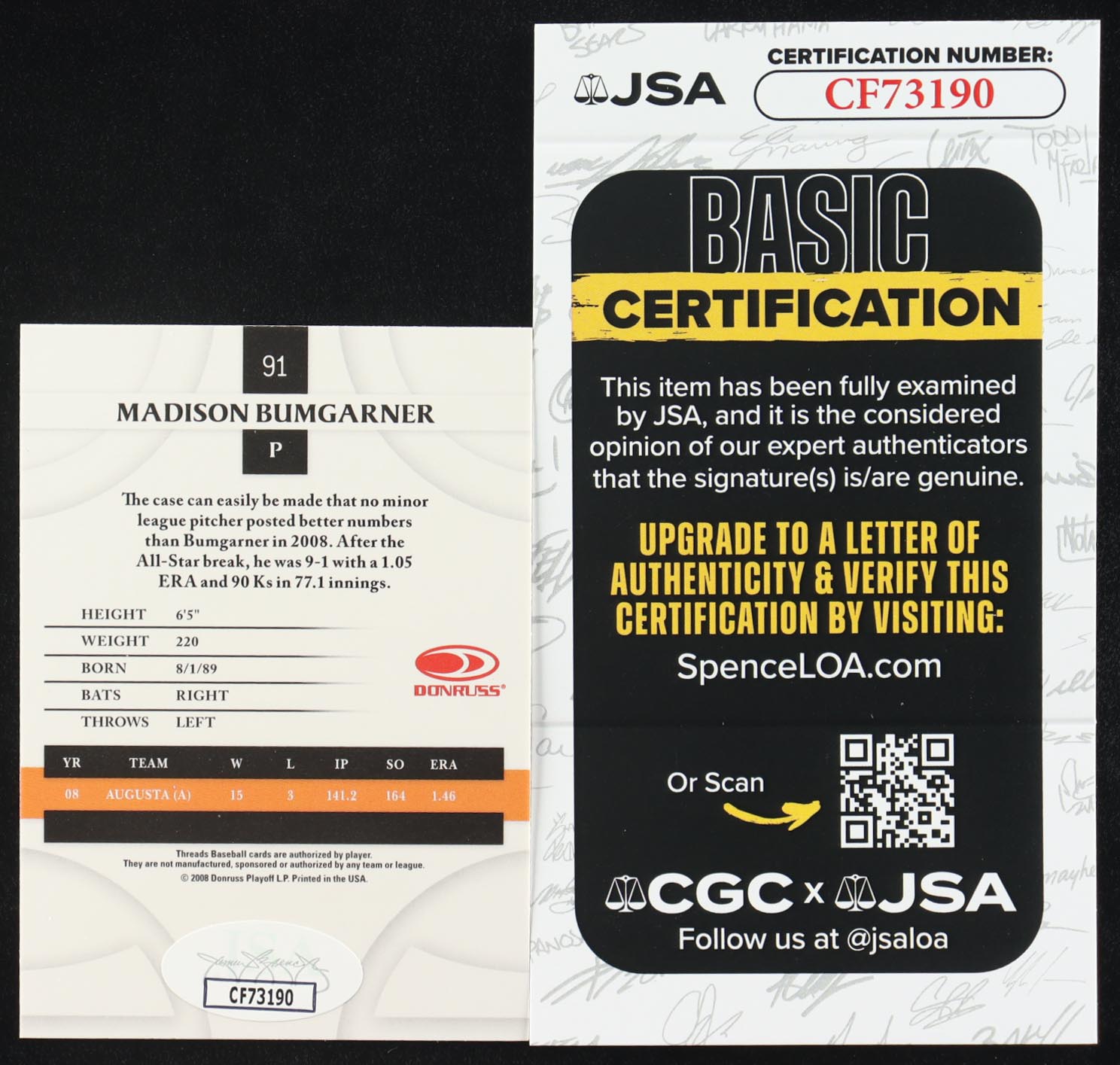 Madison Bumgarner Signed 2008 Donruss Threads #91 RC (JSA) at PristineAuction.com Madison Bumgarner Signed 2008 Donruss Threads #91 RC (JSA) at PristineAuction.com