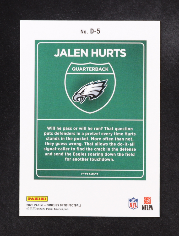 Jalen Hurts 2023 Donruss Optic Downtown #D5 at PristineAuction.com Jalen Hurts 2023 Donruss Optic Downtown #D5 at PristineAuction.com